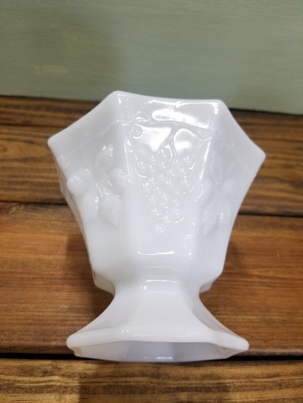 Vintage Milk Glass Grape Vine Octagon Vase